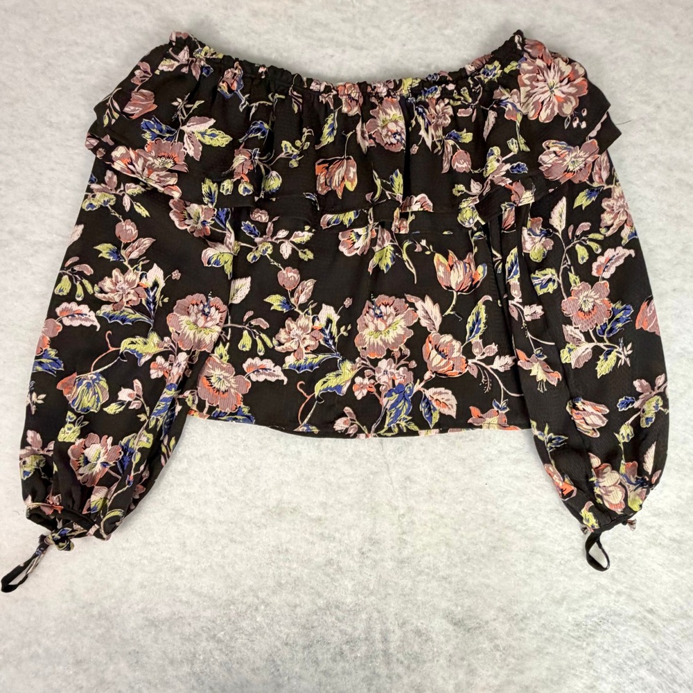 B. Original by Shoe Fly Floral Off Shoulder Crop Top L Boho Peasant Cottagecore